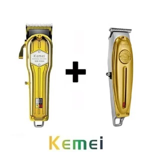 Máquina Cortar Cabelo Recarregavel Profissional Kemei Km 1984 + Maq Acabamento kemei km 1949 dourada