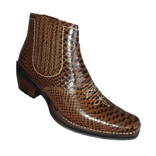 Bota Country Cor Anaconda Couro Legitimo de Boi Botina Solado Em Borracha Costurado Botinha Salto Alto Carrapeta Calçado Todo Forrado Marca Campolina Referencia 3331