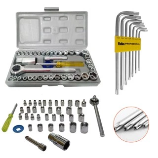 Kit Reparo Mecanica Jogo de Soquete 40 pcs + Jogo Chave Torx 7 pcs T10 A T40