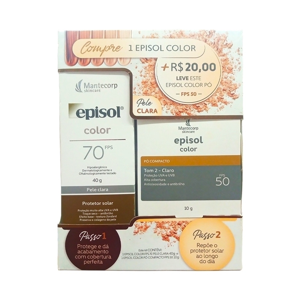 Kit Episol Color Claro FPS 70 40g mais Pó FPS 50 2 Claro 10g | Shopee ...