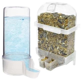 Kit Comedouro + Bebedouro Canário Coleiro Curió Bicudo Periquito Automático Transparente Malha Fina