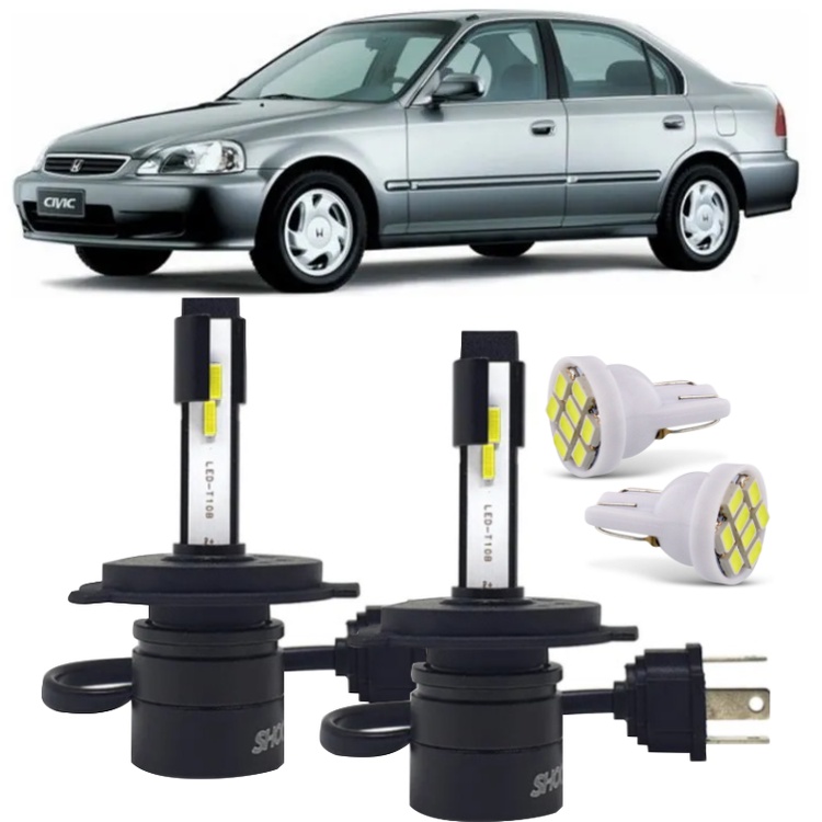 Lâmpadas Civic 1997 1998 1999 2000 2001 Farol Super Led 6000k H4/T10