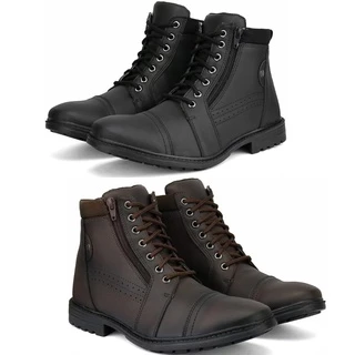 Kit 2 Pares Bota Coturno Casual Ziper Preta Masculina Inverno Para Frio Promoção Fim de Ano Black Friday!