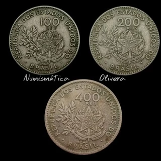 Moedas antigas 100, 200 e 400 réis 1901 - Brasil.