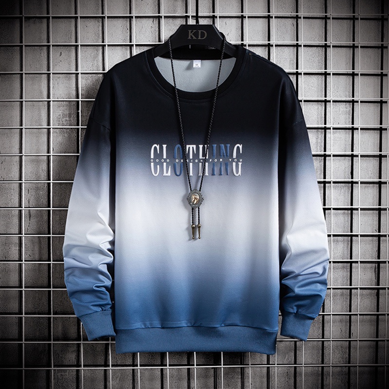 Camiseta De Manga Comprida Masculina Folgada Degradê Gola Redonda Moda Primavera/Outono