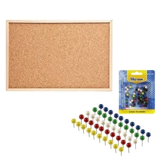 Quadro de Cortiça Grande 60x45 Avisos Lembretes Organizador Escritório + Tachinhas