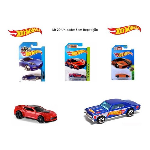 Kit 20 Carros Hot Wheels de Corrida Infantil Modelos Sortidos