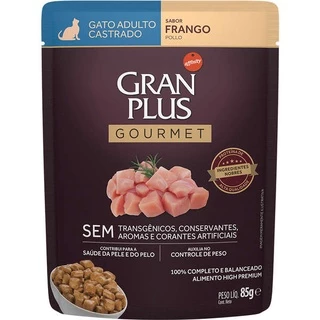 Ração Úmida GranPlus Sachê Gourmet Frango para Gatos Castrados Adultos 85g