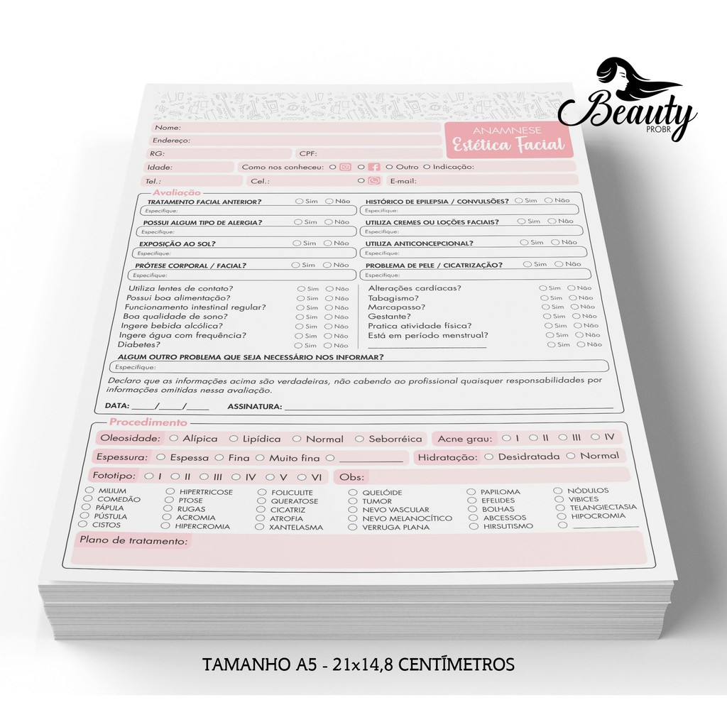 Bloco de Anamnese - Facial (Modelo 01)