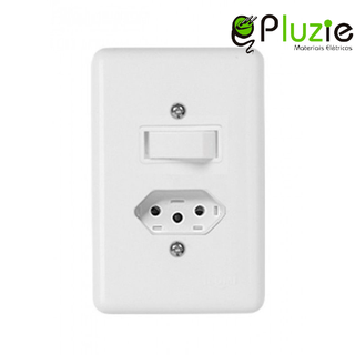Kit 2 Interruptores 1 Tecla Paralelo + Tomada 10A - Pluzie