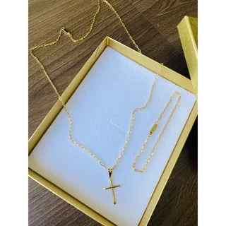 Kit Corrente Pulseira Banhada a Ouro 18k Com Pingente Cruz 3MM