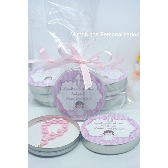 Kit 15 latinhas com tercinho rosa lembrancinha de batizado | Shopee Brasil