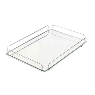 Bandeja Ana Prata Decorativa de Metal e Base de Espelho 20x30cm para Organização de Ambientes