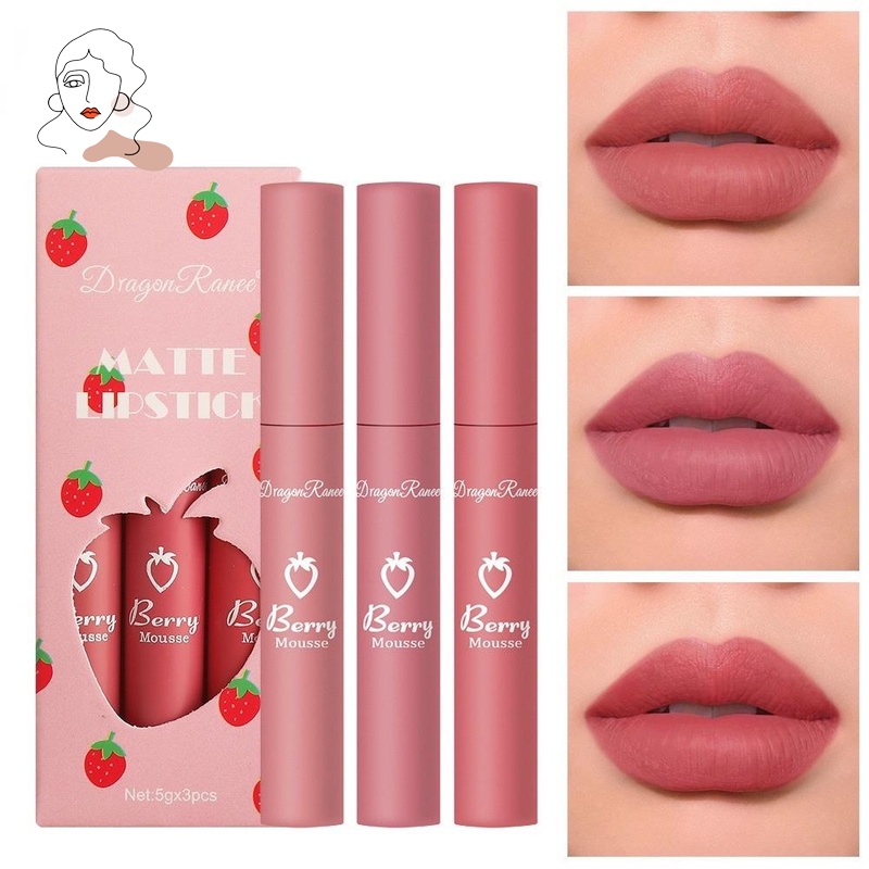 3Pcs/Set Matte Velvet Batom À Prova D'água Copo Antiaderente Tinta Labial