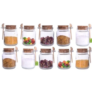 Kit 10 Frascos De Vidro porta condimento Com Rolha E Colher Porta Tempero