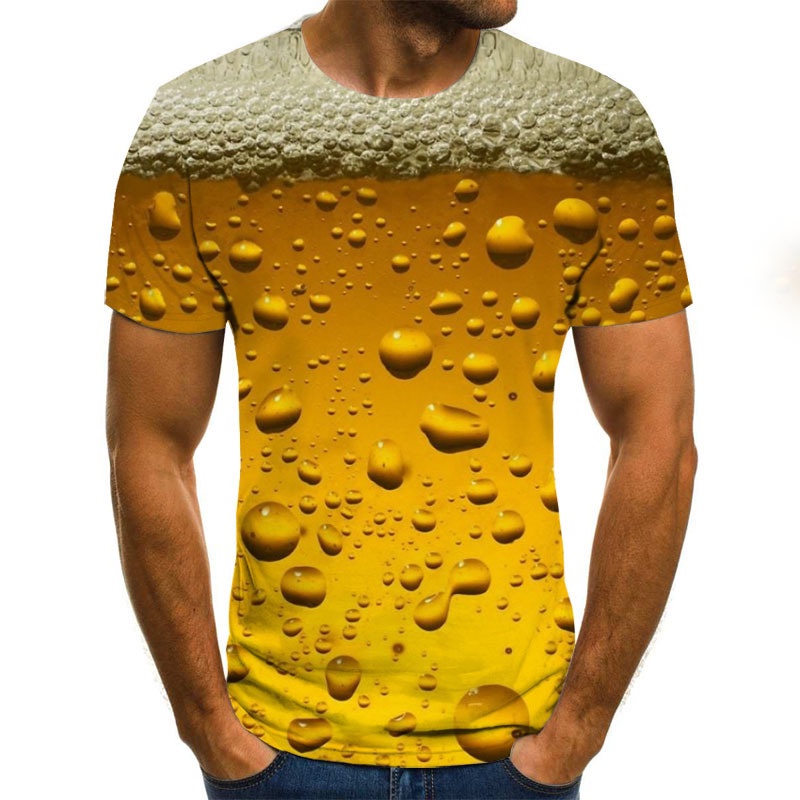 Cerveja 3D Estampada Camiseta Masculina Engraçada Novidade Gola Redonda Blusas Verão Unissex Fashion Street Outfit Roupas