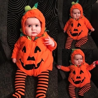 Roupas De Halloween Infantis Estilo Europeu E Americano Em Forma De Abóbora Zipper Peça Única Baby Sleeveless Romper 0-24 Meses