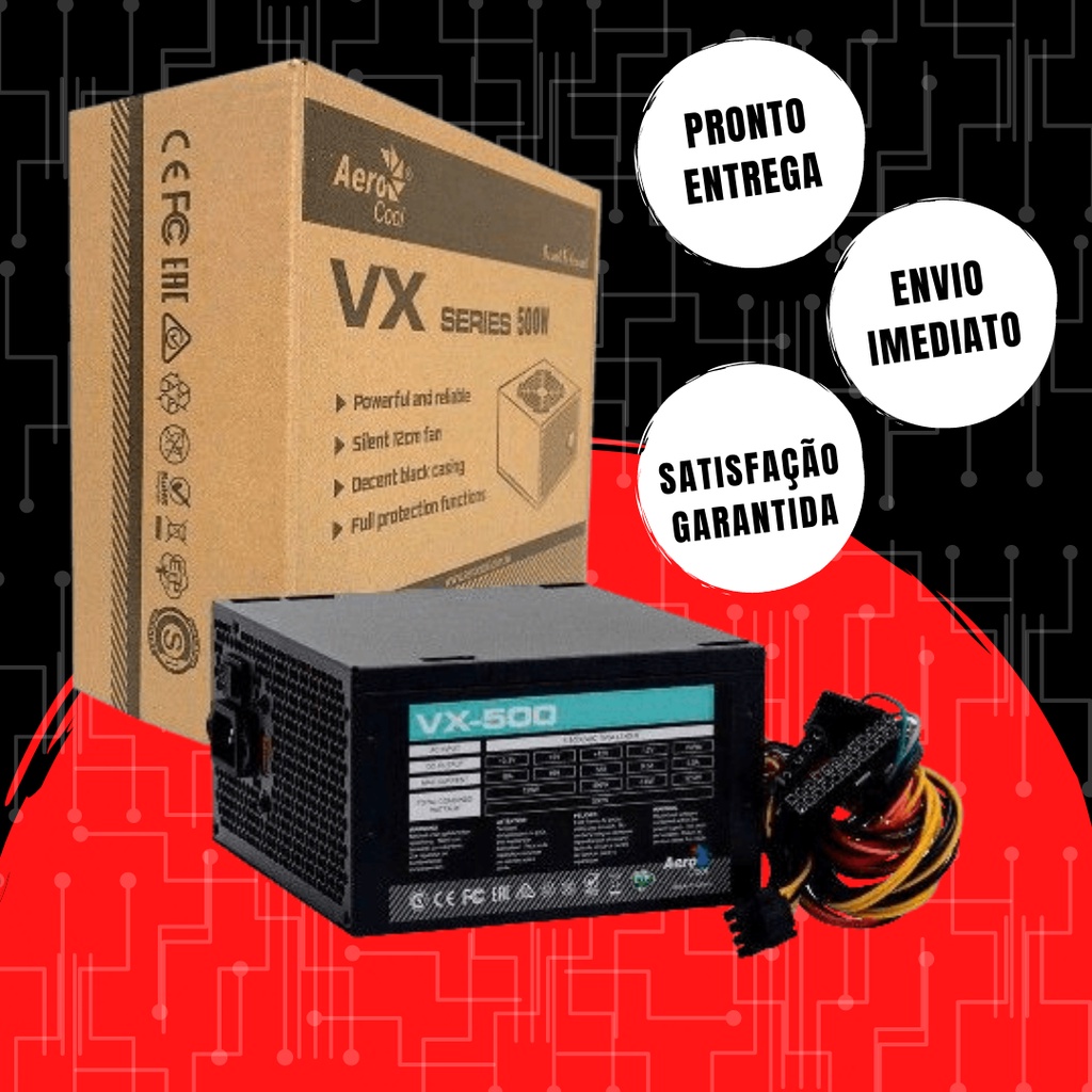 Fonte ATX 24+4+6 pinos Gamer 500w AeroCool VX-500 Promoção OFERTA ...