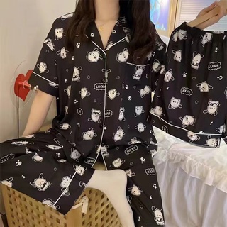 Três Peças Conjunto De Pijama De Verão Feminino Com Estampa De Desenho  Manga Curta