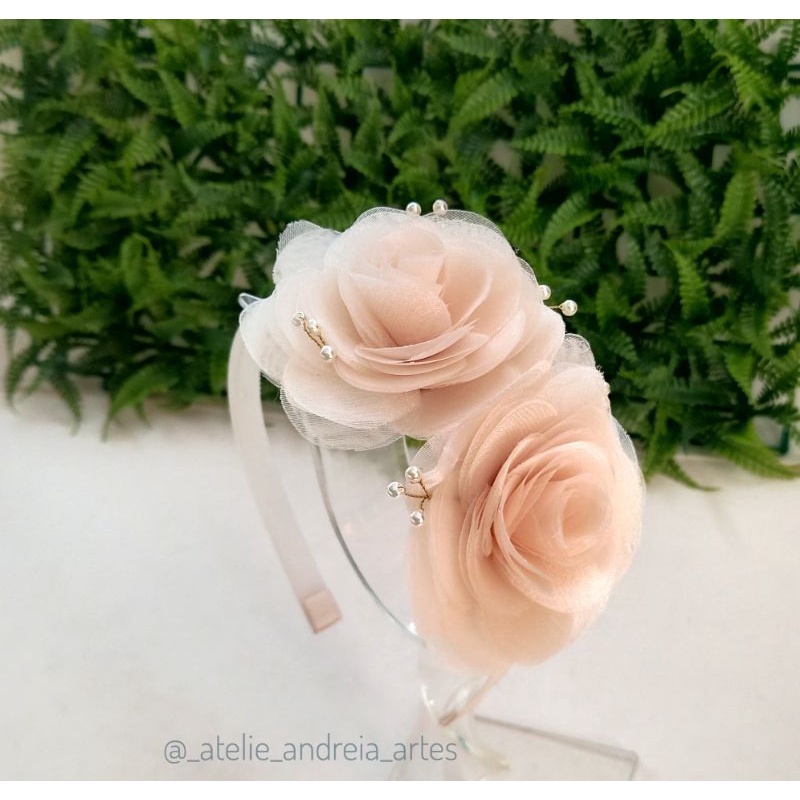 tiara luxuosa flor de organza Shopee Brasil