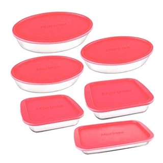 Conjunto de Travessas Marinex 6 Peças com Tampa Assadeiras Pirex em Vidro