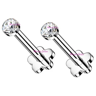 Brincos 100% Titânio Flor com Cristal Hipoalergênico Fecho Push Pin - 2 unidades (Par)