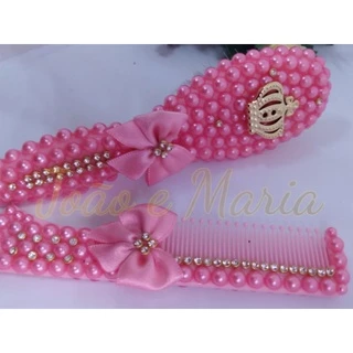 kit pente e escova customizado com perolas, saida maternidade, um luxo kit pente e escova customizado com perolas, saida maternidade, um luxo