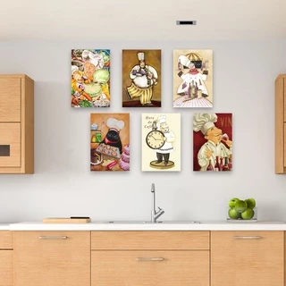 Kit 6 Quadros Placas Decorativas Cozinha 30x20 MDF Vintage Cozinheiros Retro