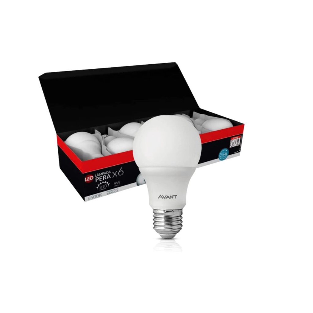 Kit com 6 Lâmpadas 9W LED Pera, Bivolt 6500K Branco frio, Avant ...