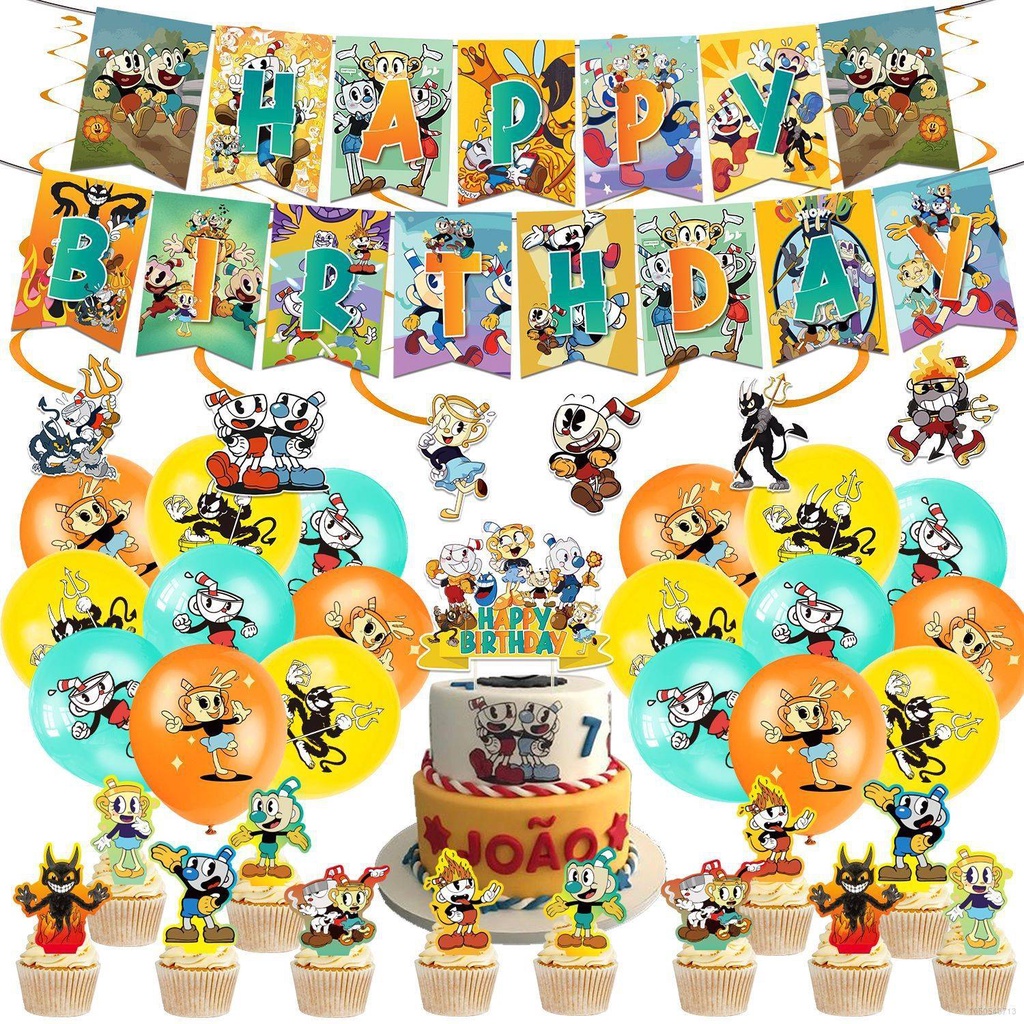 Conjunto Fontes Do Partido De Aniversário Tema Cuphead Vic Topper Balão ...