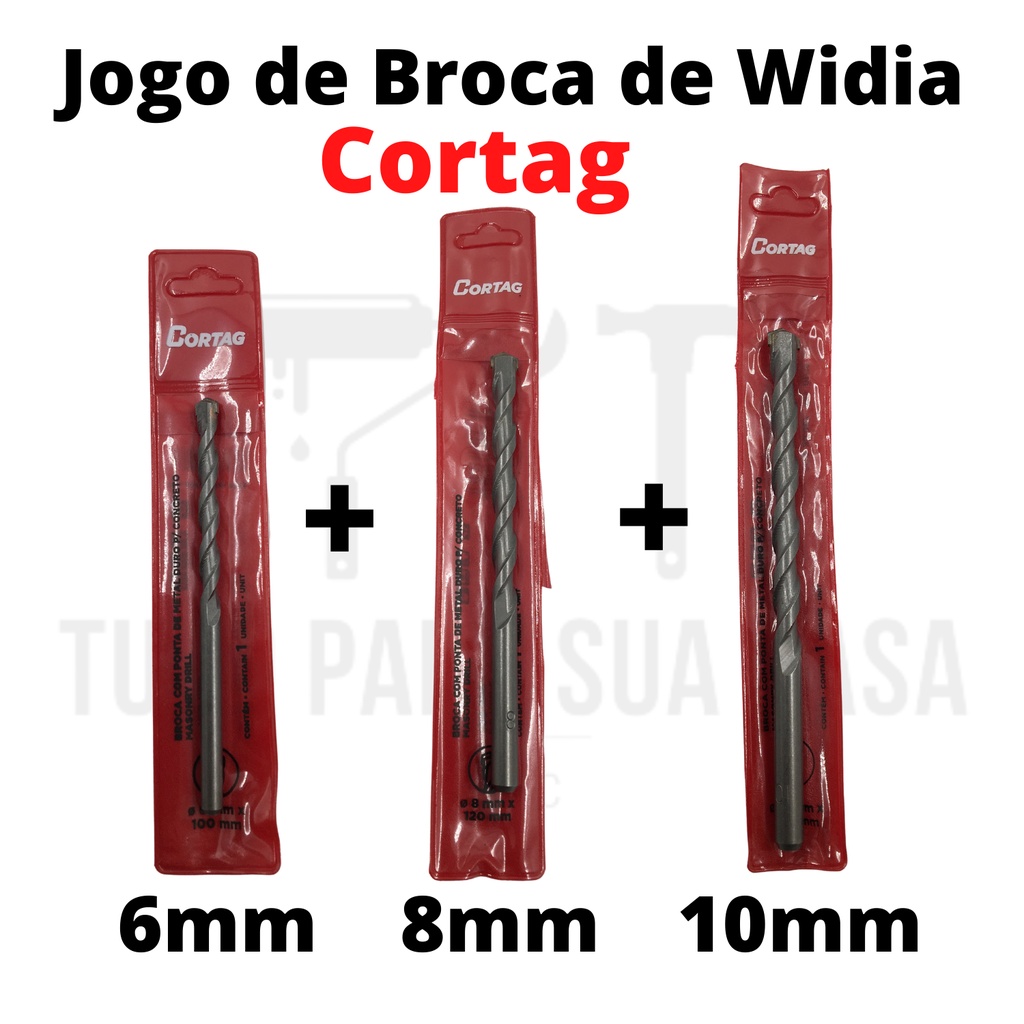 Jogo Broca de Widia Para Concreto 10mm 8mm e 6mm - Marca: Cortag ...