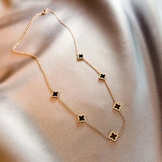 Colar de Trevo de Quatro Folhas de Alta Moda Lucky Clover Colar de Aço Titânio Rosa de Ouro Classe All-Match Commuter