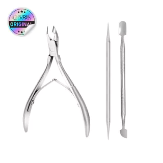 Kit Cutelaria Alicate Aço Inox Manicure Cutícula + Palito Ponta Dupla Aço Inox + Espátula Dupla