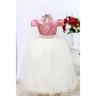 Vestido Infantil Daminha Princesa Longo Luxo e Tiara