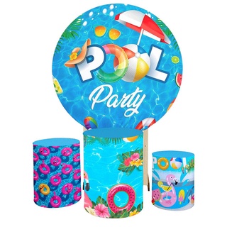 Kit Painel + Trio Capa de Cilindro Pool Party Festa Na Piscina Novidade
