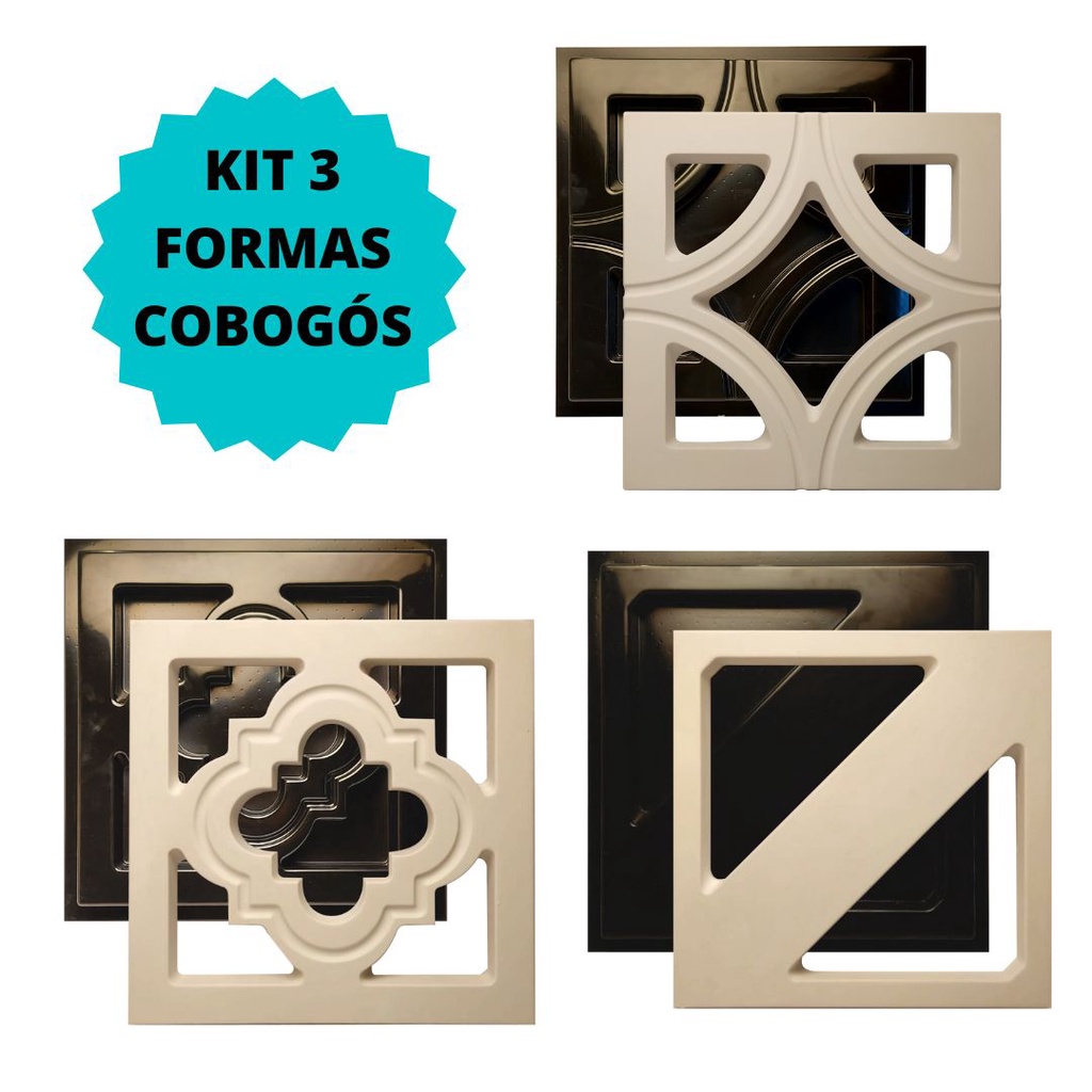 3 Formas Gesso Cimento Abs 2mm Cobogó Elemento Vazado- 40x40