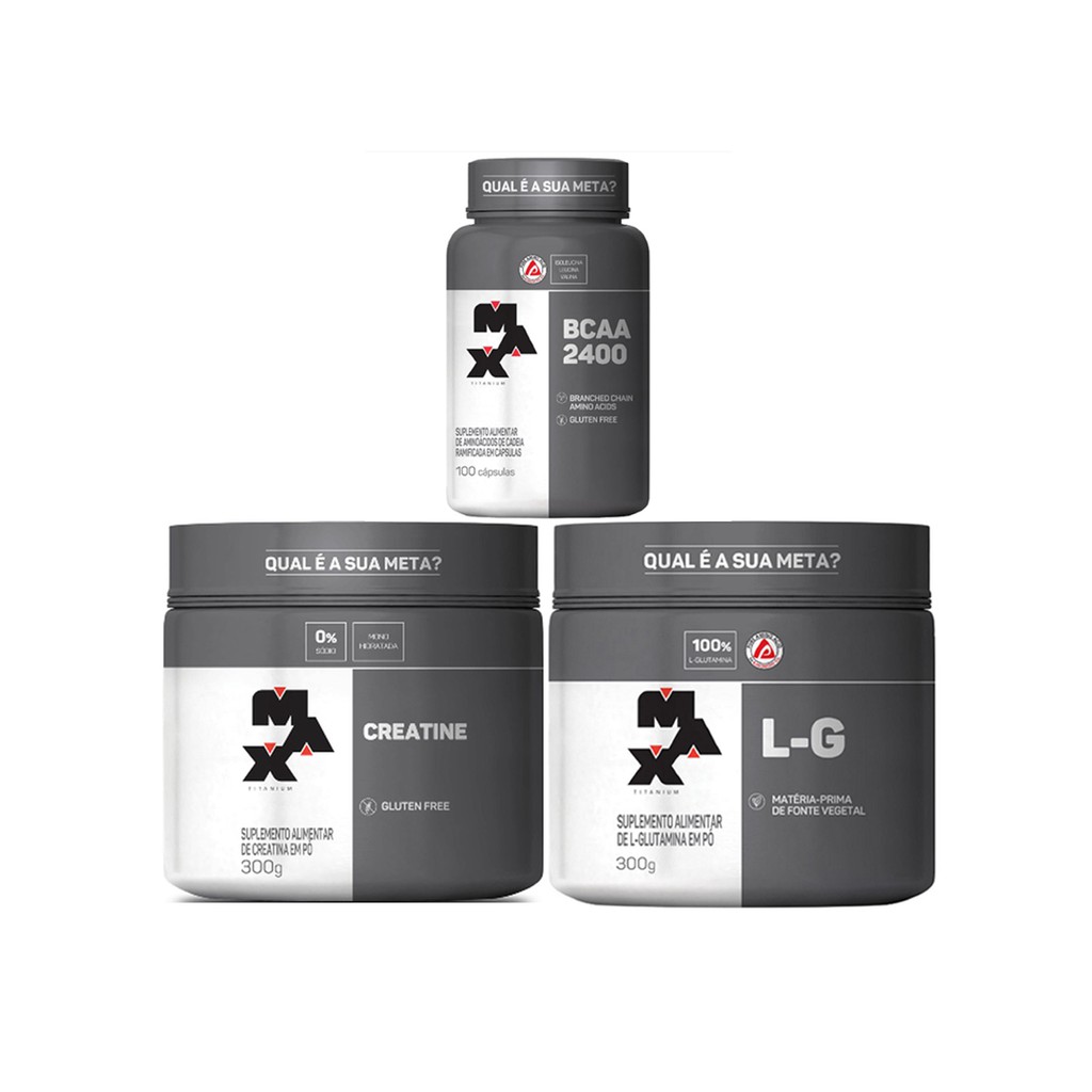 Kit Max Titanium Bcaa 2400mg + Creatina 300g + Glutamina 300g Shopee Brasil