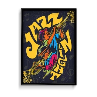 Quadro Decorativo Psicodélico Concerto de Jazz Trompete Tamanho 60x40cm Com Moldura