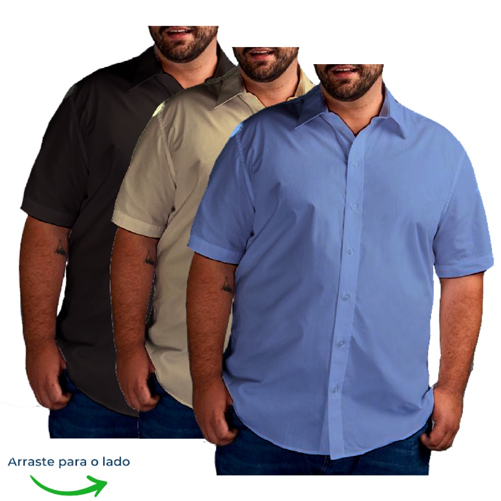 KIT 3 Camisa Social Manga Curta Plus Size - Tamanho Especial