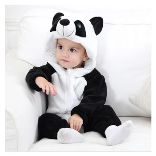Panda Baby Hooded Macacão Kigurumi Cosplay Onesie Flanela Pijamas Bodysuits Animais Fofos E Confortáveis Romper Bebê