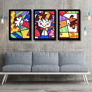 Quadro Decorativo Kit 03 Peças 40x60 O Abraço Romero Brito Para Sala Quarto Escritório - Placas Sem Moldura