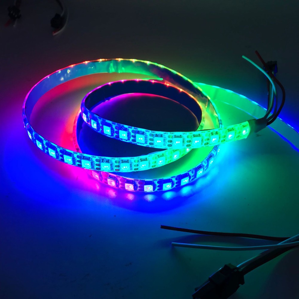 Xnbada 1m WS2812B Fita led 74 pixels/leds/m Smart 5050 RGB , PCB Preta ...