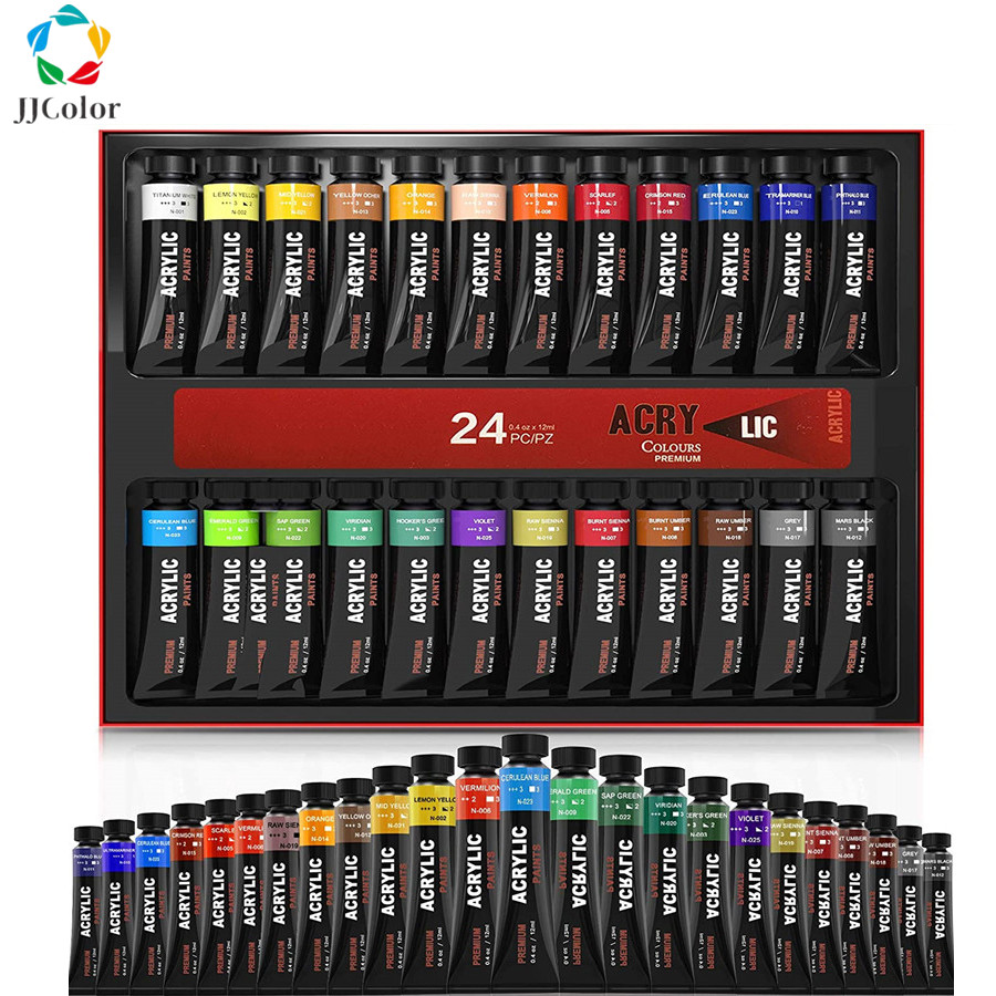 Tinta Acrílica Para Tela 12/24 Cores Kit Desenho Para Madeira/Tecido/Pregos/Rochas 12ML Pintura Kit De À Prova D'água Suprimentos De Arte