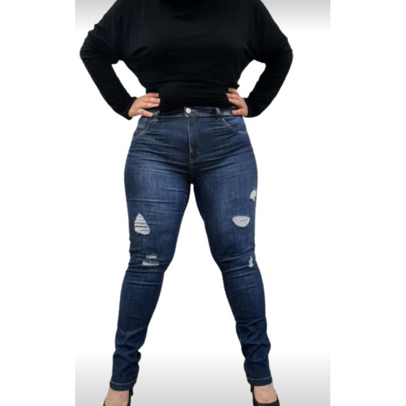 Calça Jeans Stretch Rasgada Feminina Plus Size 3129 - VESTGRANDE Moda Plus  Size