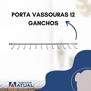Porta Vassouras Cromado com 12 Ganchos
