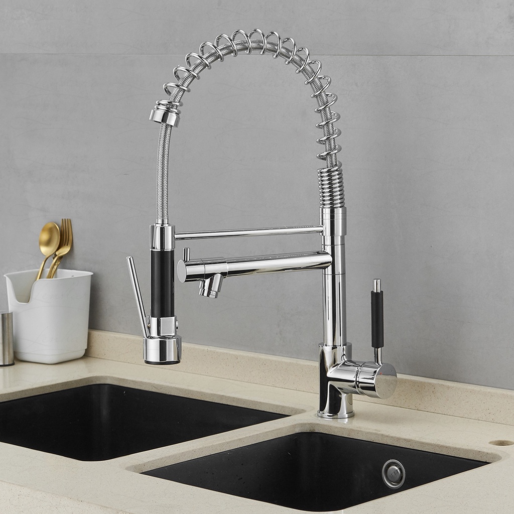 Torneira Gourmet para cozinha com spray e torneira individual, Monocomando com Misturador - 50cm de Altura - LMS-2087