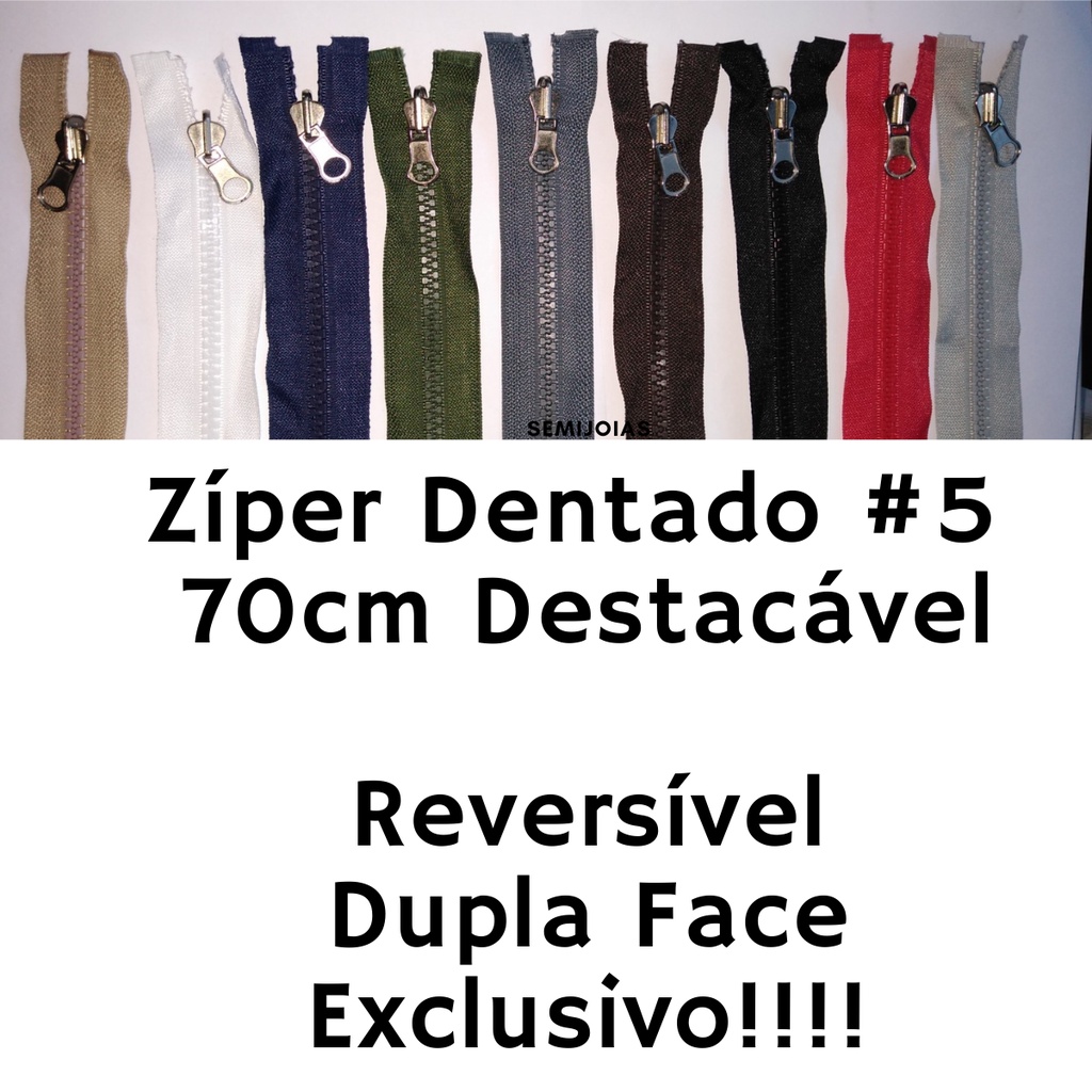 1 und Zíper 70CM Dentado Plástico #5 Reversível Dupla Face