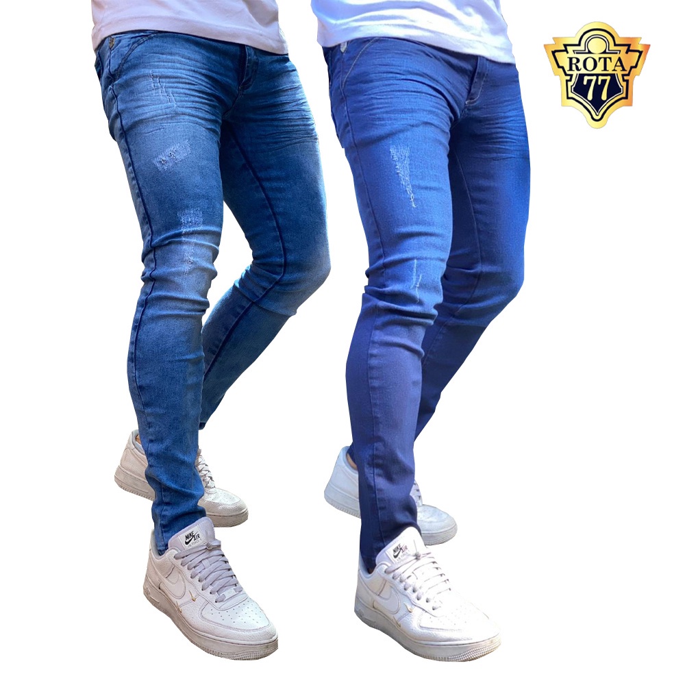 Calça Jeans Skinny Rasgada Masculina Slim Elastano Sport 484