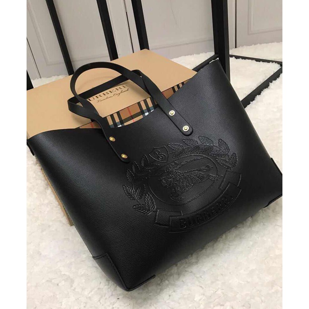 Burberry Small Embossed Crest Leather Tote