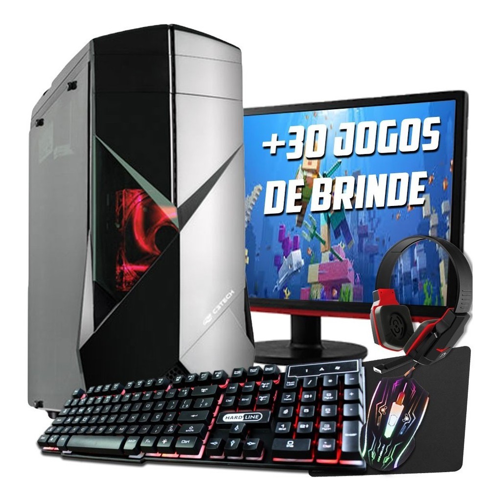 Pc Gamer Barato Completo Com Monitor + Kit Gamer Nfe + Bônus